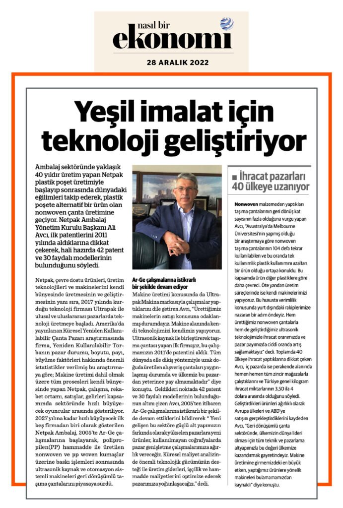 Netpak Yeşil İmalat İçin Teknoloji Geliştiriyor