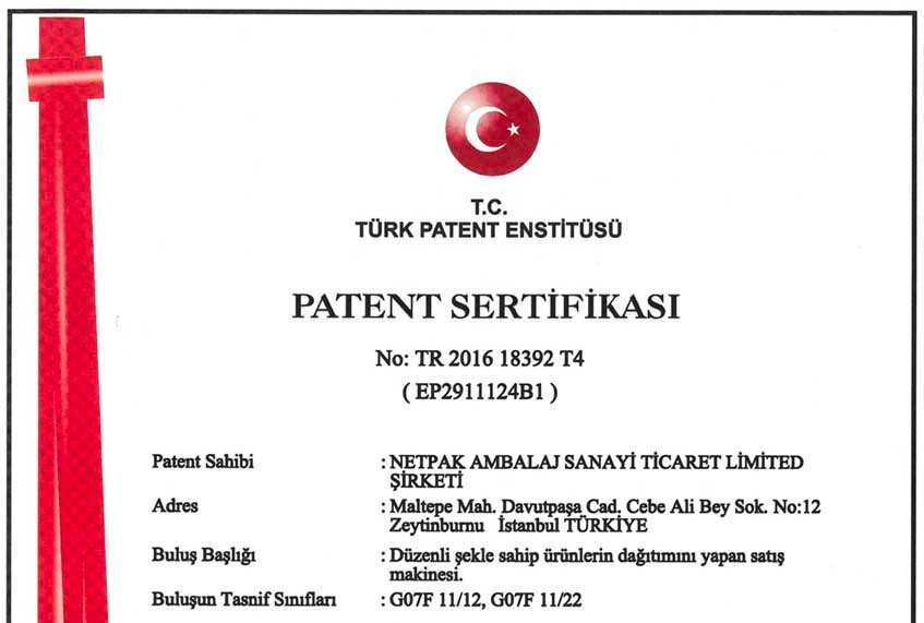 Ulusal Patent Belgeli Satış Makinesi