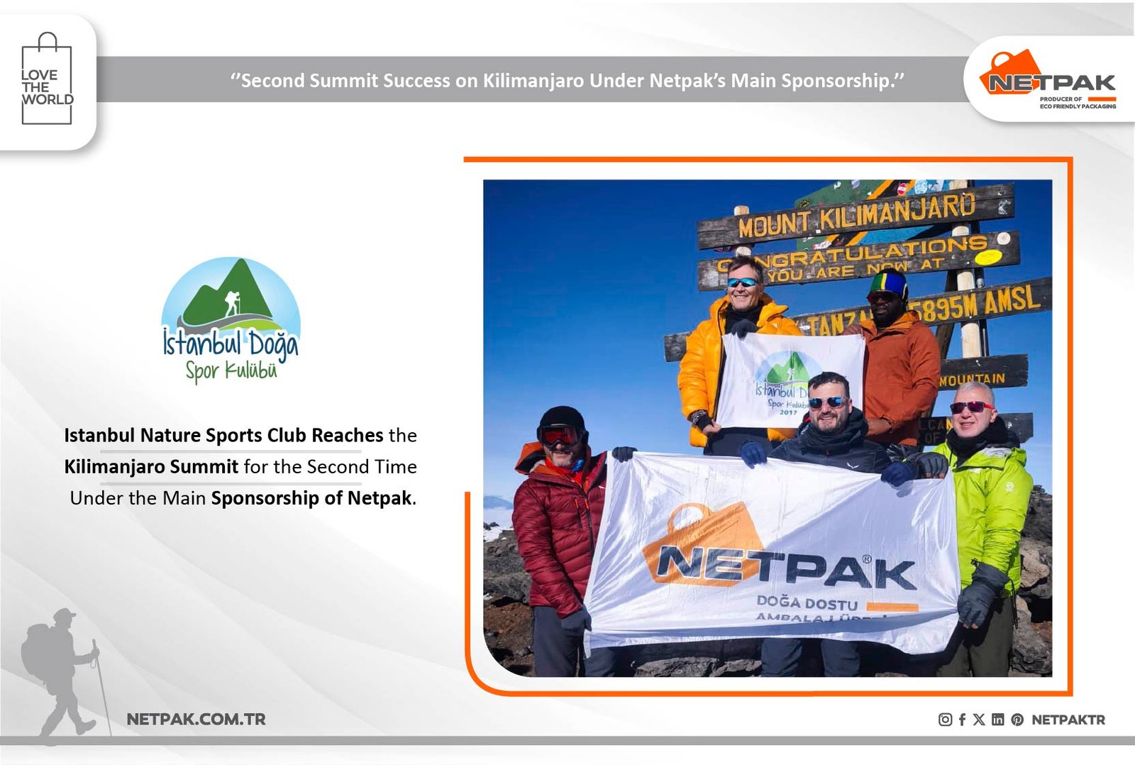 Istanbul Nature Sports Club Reaches Kilimanjaro Summit for the Second Time Under Netpak’s Main Spons