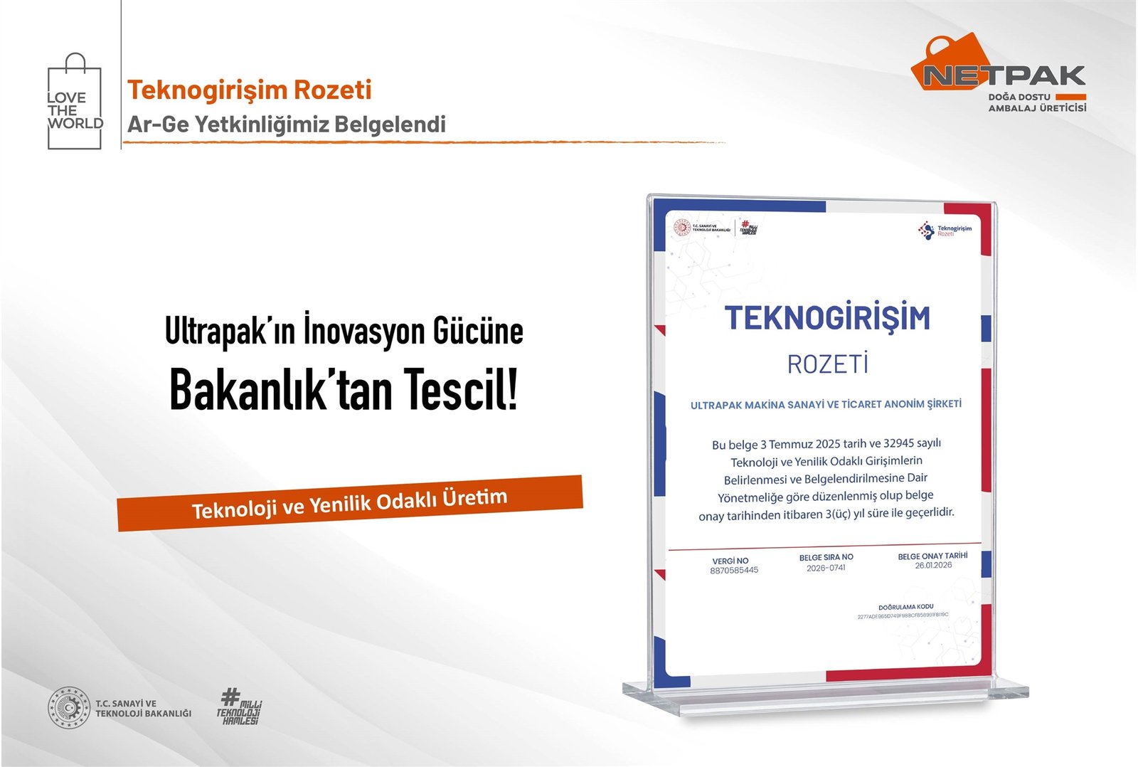 Ultrapak’ın İnovasyon Gücüne Bakanlık’tan Tescil!