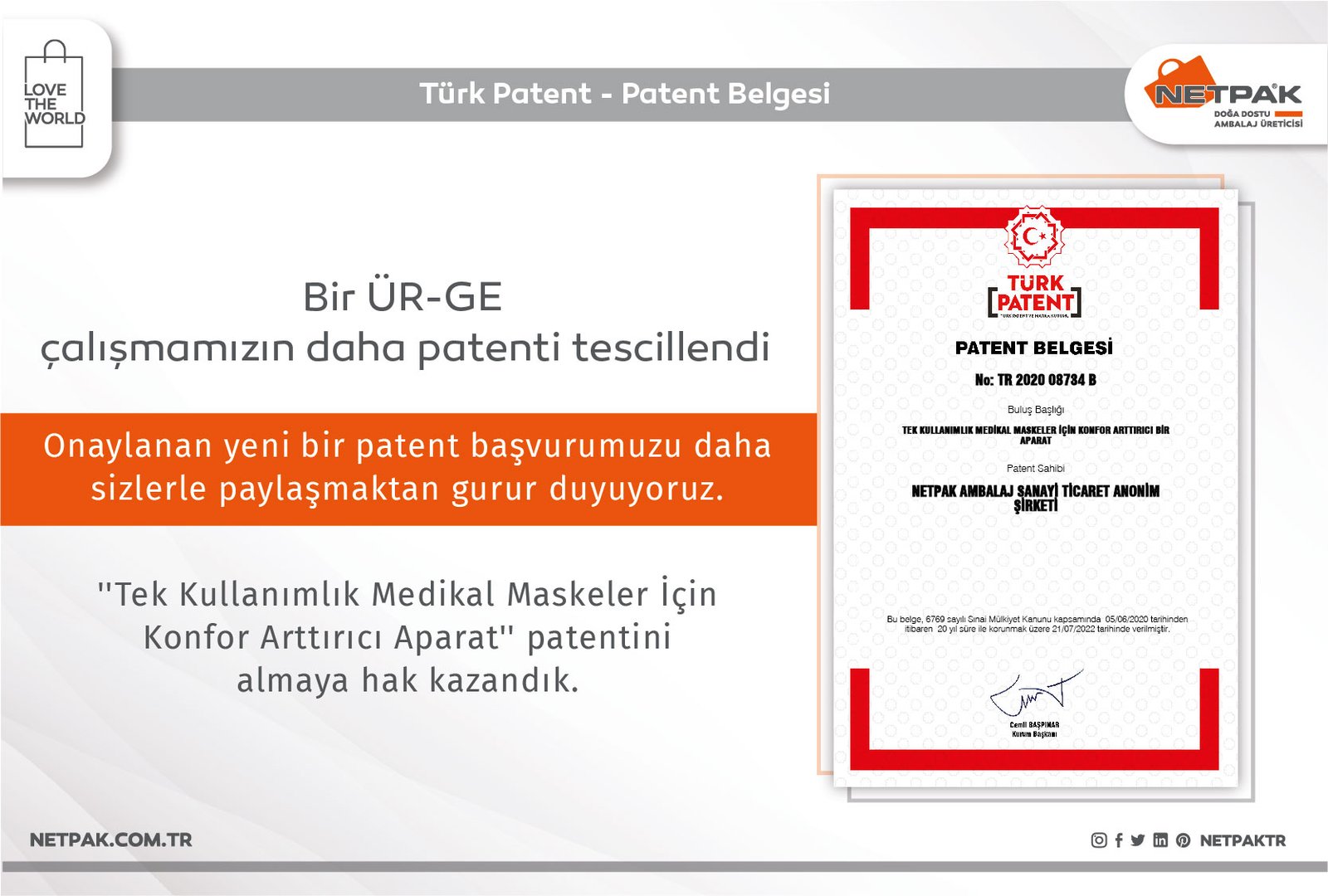 Bir ÜR-GE Çalışmamızın Daha Patenti Tescillendi...