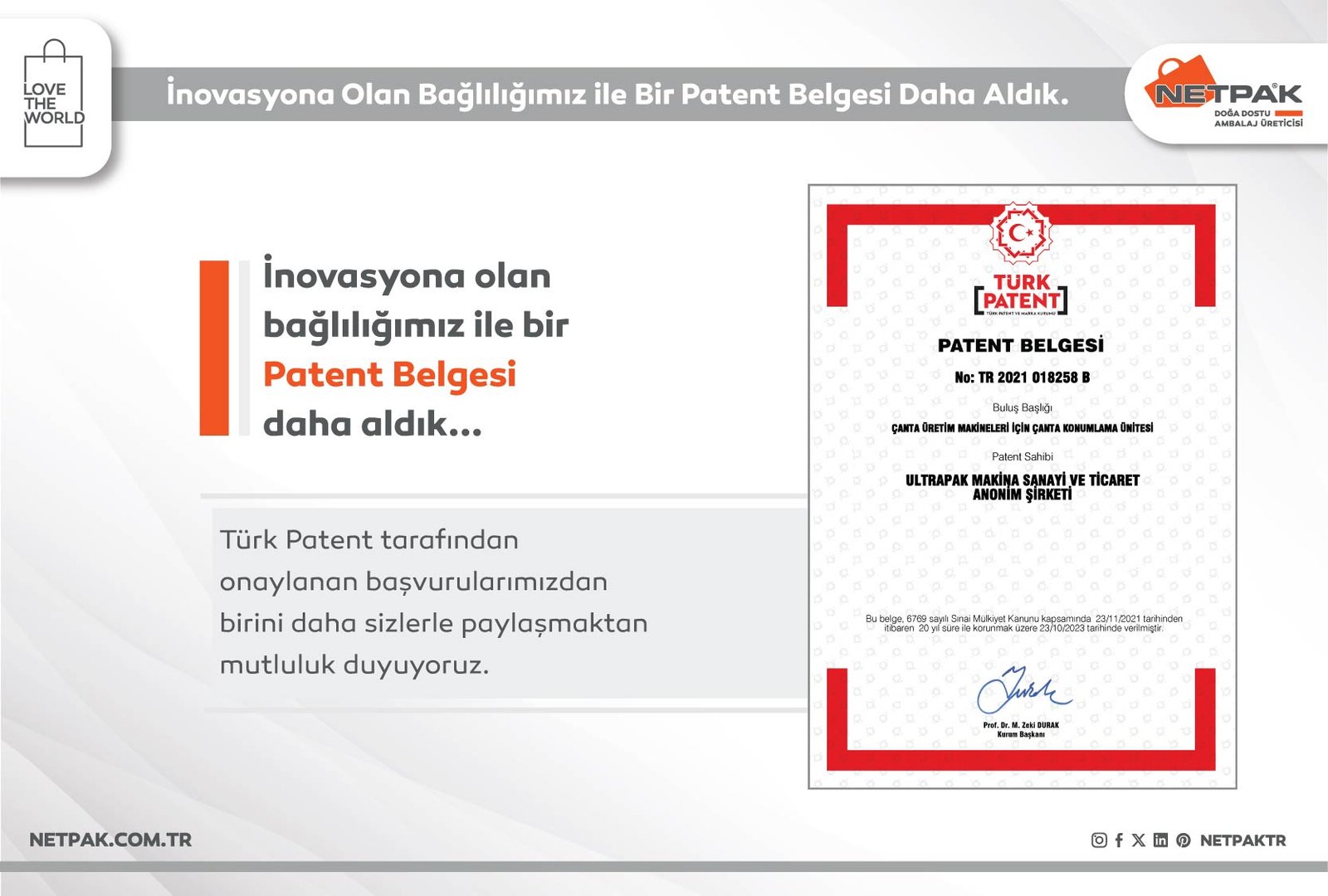 İnovasyona Olan Bağlılığımız ile Bir Patent Belgesi Daha Aldık.